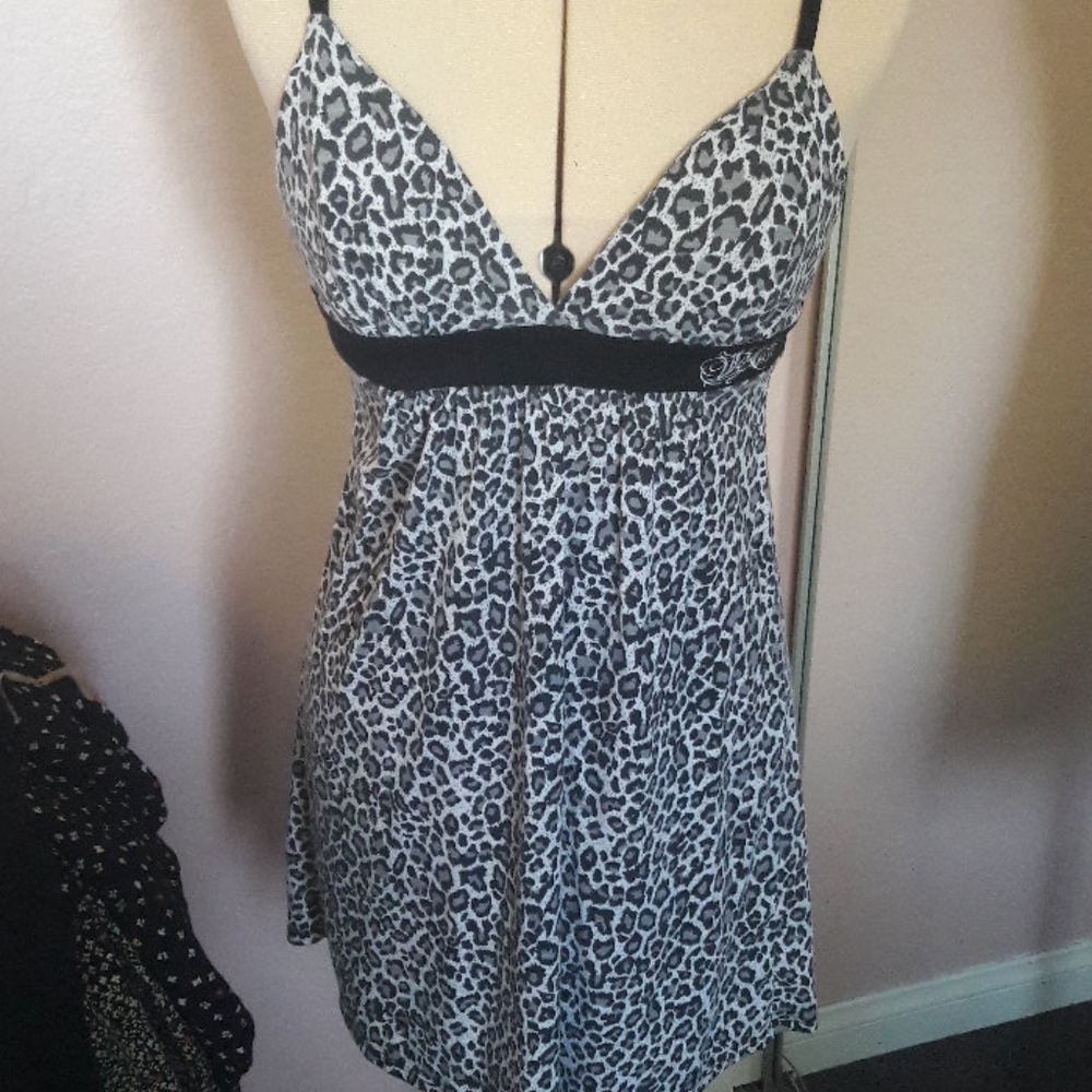 Gray black leopard print bikini top dress